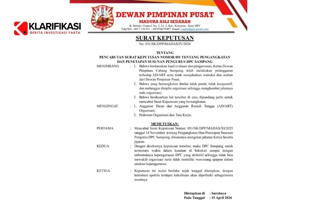 DPP Madura Asli Sedarah Cabut SK Sampang