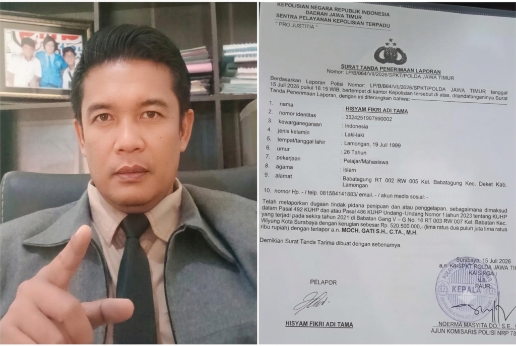 Advokat Mojokerto Dilaporkan ke Polda Jatim atas Dugaan Penipuan Janji ASN Senilai Rp520 Juta