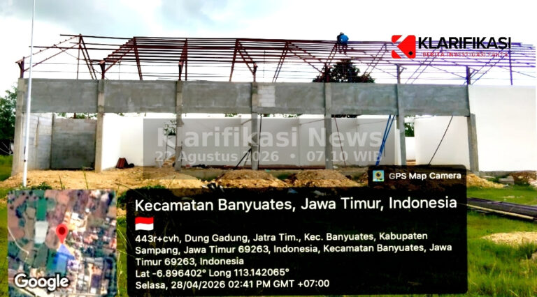 ” Atap Miring ” Diduga Proyek Koperasi Merah Putih Di Sampang Dikerjakan Tidak Sesuai Spesifikasi