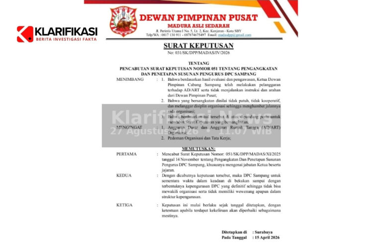 DPP Madura Asli Sedarah Cabut SK Sampang